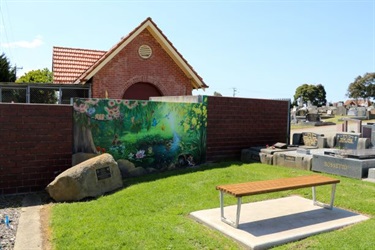 Painted mural and bench