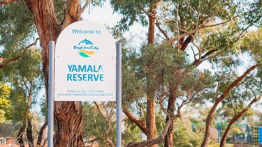 Yamala Reserve sign surrounded by Australian natives