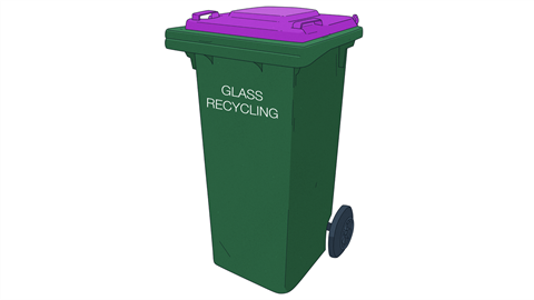 Purple lid glass recycling bin