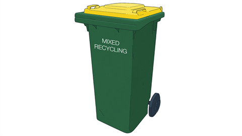 Yellow lid mixed recycling bin