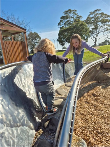 Ballam Park - Children on Balancing on rock path