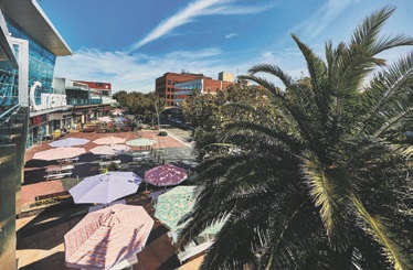 Frankston CBD outdoors coloured umbrella eating areas